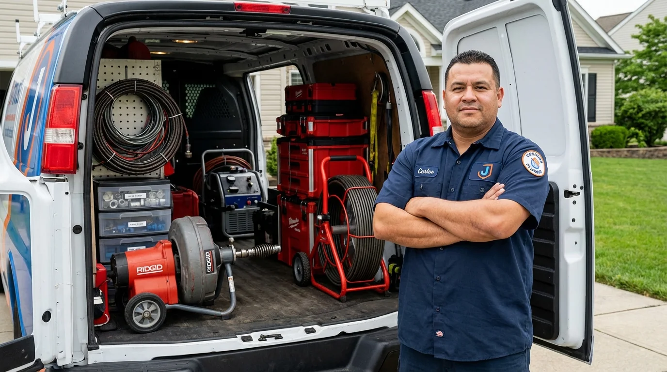 Professional drain cleaning equipment and Johns Plumbing LLC plumber in Reserve