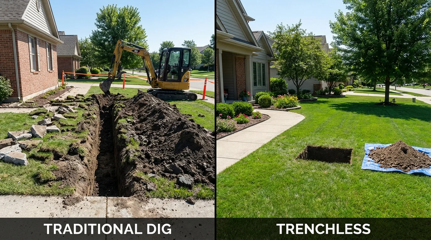 Trenchless sewer repair with minimal yard damage versus traditional excavation in Reserve, LA